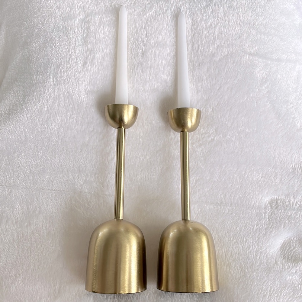 NWOT, Set of 2 gold candle holders — 2 taper candles included!